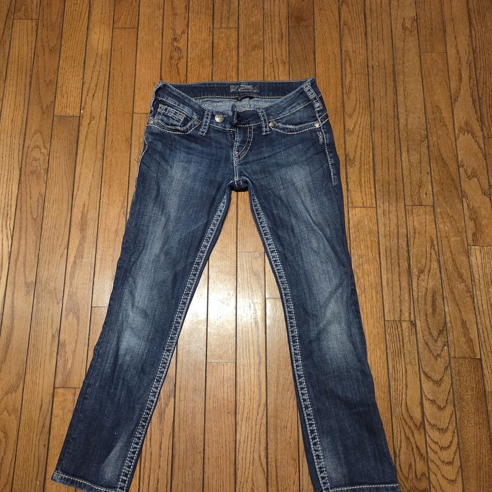 Low Rise Silver Capri Jeans